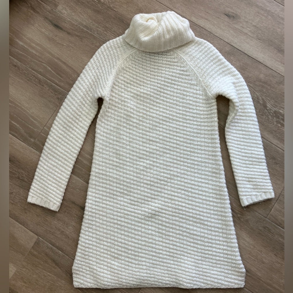 Olivaceous Cream Ribbed Turtleneck Sweater Dress